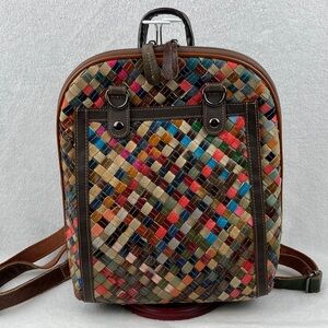 Multicolor Woven Leather Backpack 13” x 9”